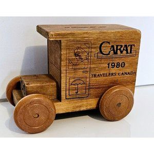Vintage 1979 Toystalgia, Inc. Wooden Carat Travelers Canada Delivery Truck Bank